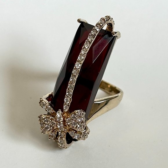 Andara Design 18K GOLD PLATED SIAM RED CRYSTAL & CZ BOW RING - Picture 2 of 15